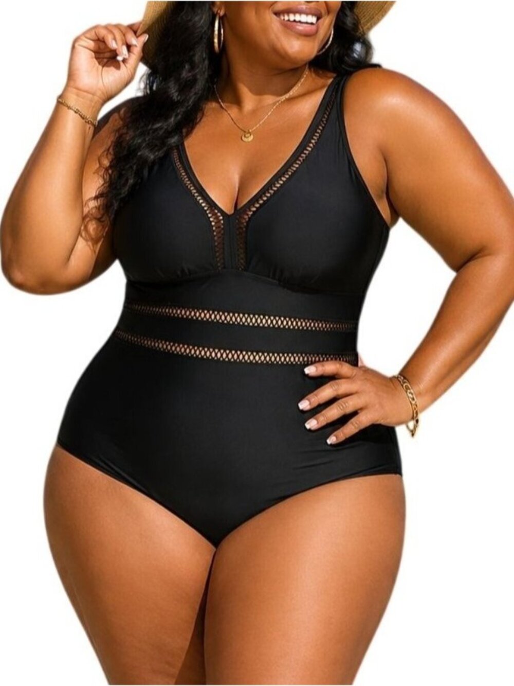 Daci Plus Size 22W One Piece Swimsuit Womens V-Neck Hollow Out Tummy Control